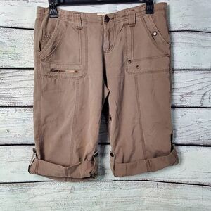 Maurices Women’s Utility Cargo Shorts Size 11/12 Brown Cotton Roll-Up Button Tab